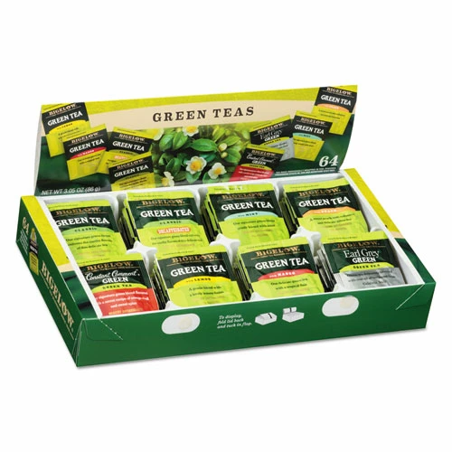 New 😉 Bigelow® Green Tea Assortment, Individually Wrapped, Eight Flavors, 64 Tea Bags/Box 👍