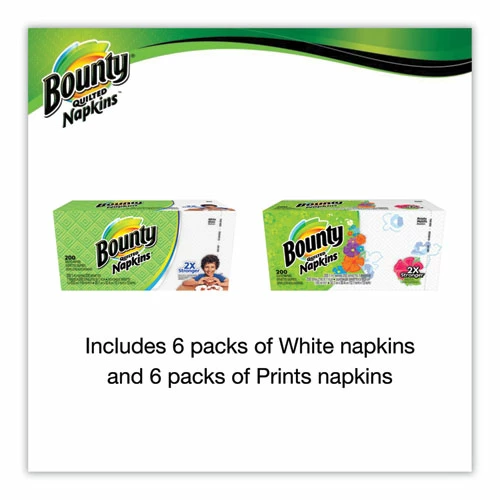 Best deal 👏 Bounty® Quilted Napkins, 1-Ply, 12 1/10 X 12, 6 PK/Print, 6 PK/White, 200/PK, 12 PK/CT 🛒 - Image 2
