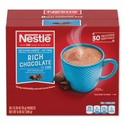 Outlet 🎁 Nestlé® No-Sugar-Added Hot Cocoa Mix Envelopes, Rich Chocolate, 0.28 Oz Packet, 30/Box ✔️