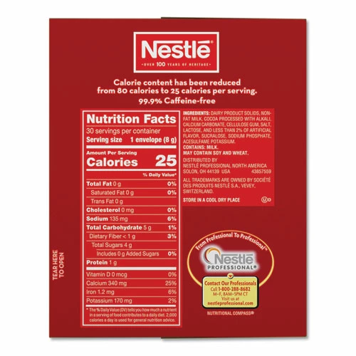 Outlet 🎁 Nestlé® No-Sugar-Added Hot Cocoa Mix Envelopes, Rich Chocolate, 0.28 Oz Packet, 30/Box ✔️ - Image 2